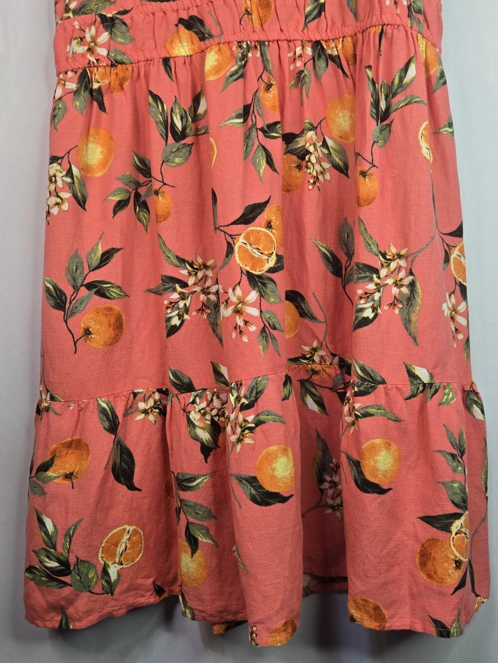 LOFT Size M Orange Citrus Print Spaghetti Strap Sundress - Picture 4 of 11